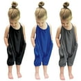 thumbnail image 1 of Jinhomg Soft Overalls for Baby Girl Lightweight Comfy Cotton Overalls Toddler Kids Casual Solid Sleeveless Onesie Capri Pants with Pockets Winter Saving Blue 6-12 Months, 1 of 4
