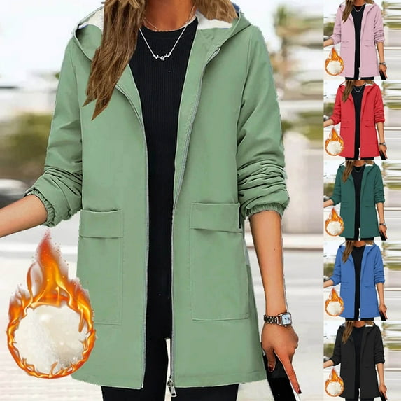 Jinhomg Soft Shell Jacket for Women Lightweight Comfy Mid Length Full-Zip Puffer Coat Fall Winter Warm Long Sleeve Hooded Jackets with Pockets Limited Time 90 off Clearance Sale Army Green L