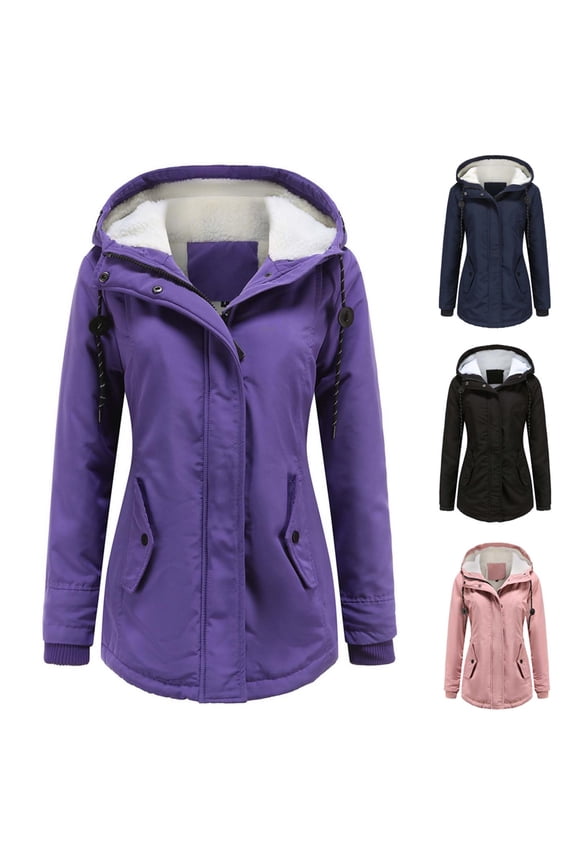 Soft Shell Winter Coats for Women Soft Cozy Fleece Lined Puffer Jacket Plus Size Warm Long Sleeve Double Closure Hooded Coat with Drawstring Dark Blue XXXL