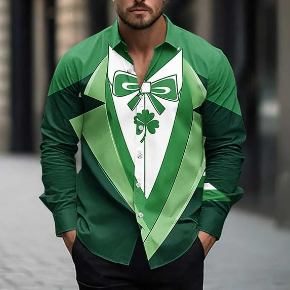 Jinhomg St. Patrick's Day Shirts for Men Trendy Lucky Shamrock Holiday Shirts Casual Comfy Button Down Lapel Collar Shirts Funny Party Tops 90 Percent off Clearance Sale Multicolor XXL
