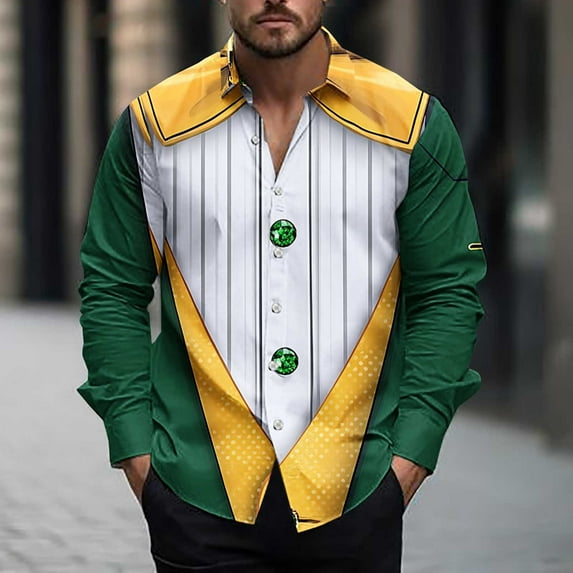 Jinhomg St. Patrick's Day Shirts for Men Trendy Lucky Shamrock Holiday Shirts Casual Comfy Button Down Lapel Collar Shirts Funny Party Tops Prime Big Deal Days Multicolor L