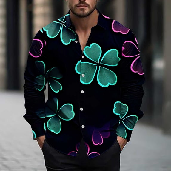 Jinhomg St. Patrick's Day Shirts for Men Trendy Lucky Shamrock Holiday Shirts Casual Comfy Button Down Lapel Collar Shirts Funny Party Tops Summer Saving Multicolor L