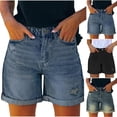thumbnail image 1 of Jinhomg Stretchy Jean Shorts Womens Mid Rise Cuffed Ripped Denim Shorts with Pockets Trendy Distressed Pull On Casual Jorts Blue,XXL, 1 of 7
