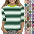 thumbnail image 1 of Jinhomg Striped Shirts for Girls Loose Fit Comfy 3/4 Sleeve Casual Tops Spring Summer Lightweight Crew Neck Kids Pullover Prime Day 2026 Orange A-, 1 of 6