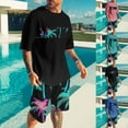 thumbnail image 1 of Jinhomg Summer Beach Outfits for Men 2025 Hawaiian Palm Tree Print T-Shirts with Shorts Sets 2 Piece Lightweight Comfy Holiday Vacation Outfits Blue S, 1 of 6