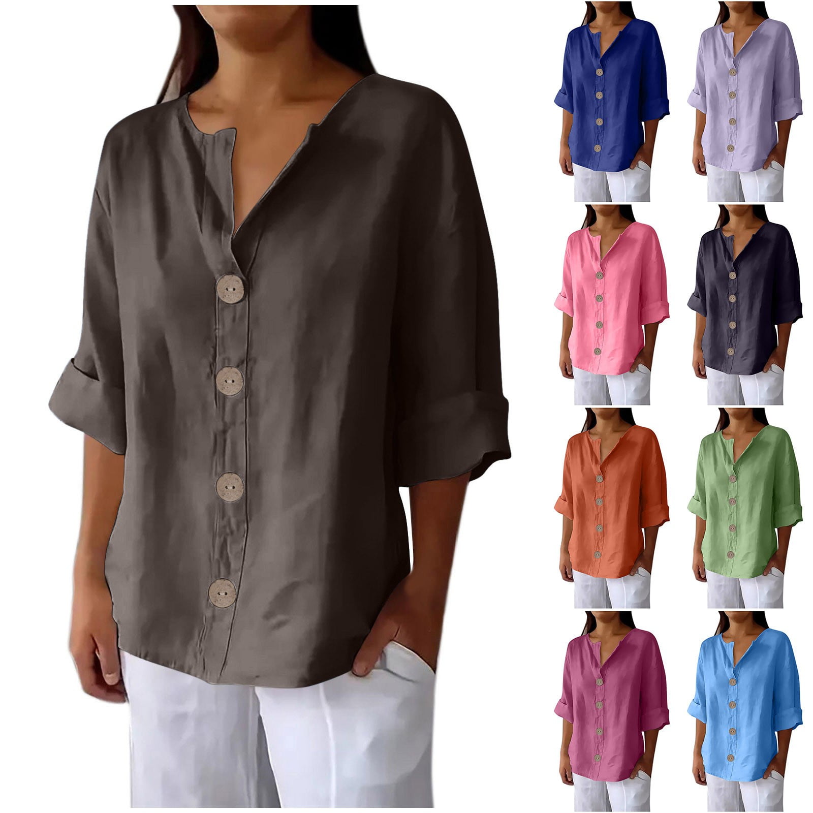 Jinhomg Summer Beach Shirts for Women Plus Size Cotton Linen Blouses ...