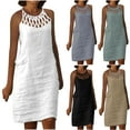 thumbnail image 1 of Jinhomg Summer Dresses for Women 2025 Fashion Halter Crochet Hollow Out Sundress Casual Comfy Sleeveless Cotton Linen Midi Dress Vacation Boho Dress Sales Today Clearance Women Gray S, 1 of 6