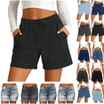 thumbnail image 1 of Jinhomg Summer Jean Shorts for Women Drawstring Elastic Wasit Cotton Denim Shorts High Waisted Pull On Stretchy Shorts with Pockets Black,XXXL, 1 of 7