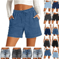 thumbnail image 1 of Jinhomg Summer Jean Shorts for Women Drawstring Elastic Wasit Cotton Denim Shorts High Waisted Pull On Stretchy Shorts with Pockets Dark Gray,L, 1 of 6