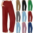 thumbnail image 1 of Jinhomg Summer Linen Pants for Women Casual Elastic High Waist Yoga Pant Lightweight Breathable Straight Leg Lounge Trousers with Pockets Black M, 1 of 9