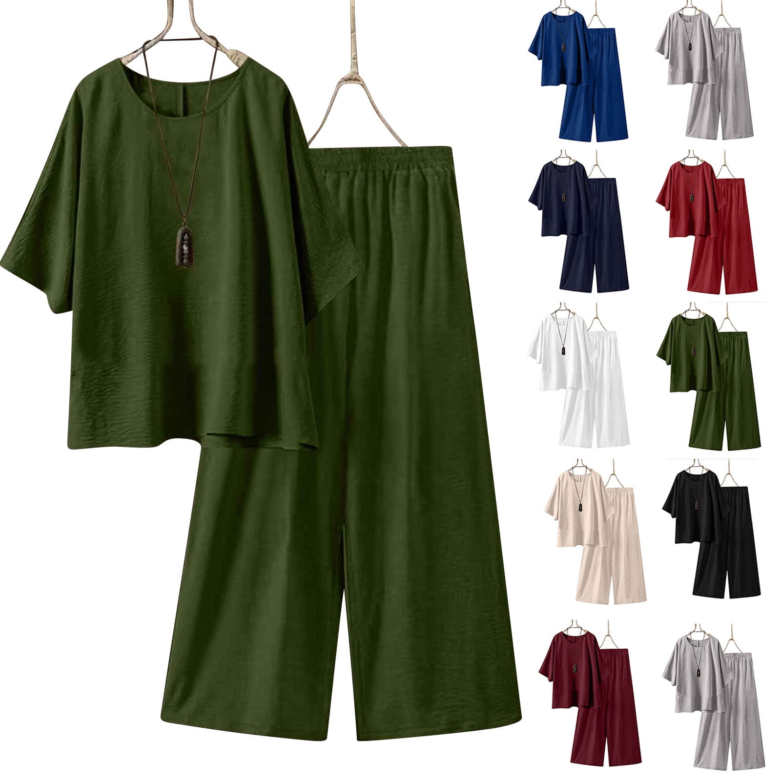 Wenrine Womens Army Green 2 Piece Outfits Sleeveless