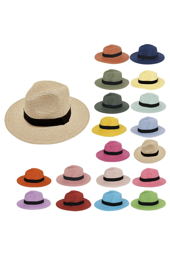 Summer Straw Hat for Women Casual Comfy Wide Brim Panama Roll Up Hat Summer UV Protection Fedora Beach Hat Vacation Accessory 90% off Clearance Sale Khaki Free Size