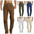 thumbnail image 1 of Jinhomg Summer Yoga Pants for Men Breathable Comfy Cotton Linen Pants Casual Loose Solid Elastic Drawstring Waist Trousers Summer Beachwear Clearance Items for Men L, 1 of 8