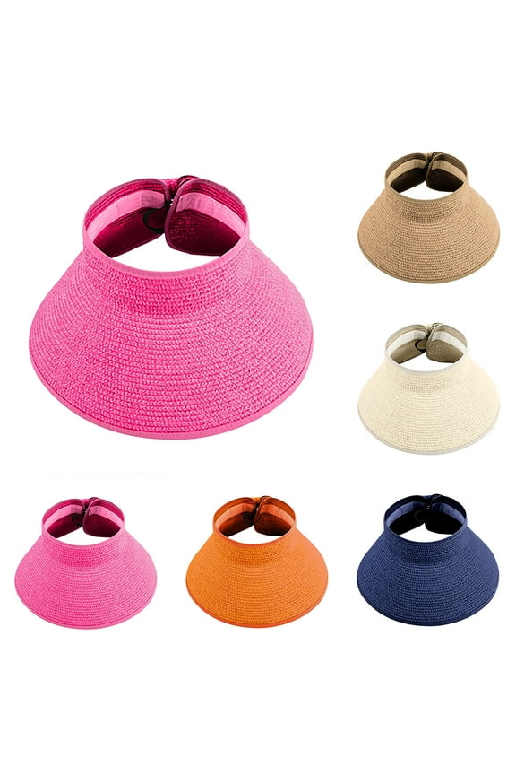 Sun Visor for Women Lightweight Breathable Roll Up Ponytail Hat Packable Beach Straw Visor Casual Summer Outdoor Sun Hats Holiday Clearance Sale Orange