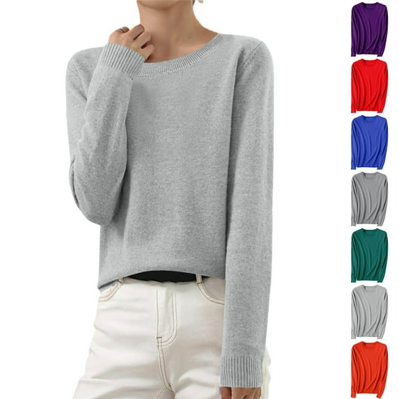 Jinhomg Sweaters for Women Solid Color Knit Cotton Shirts Crewneck Long Sleeve Loose Tops Casual Basic Pullover Orange,XXL