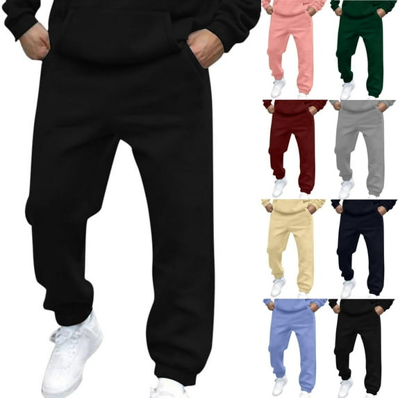Jinhomg Sweatpants for Men with Pockets Fleece Wide Leg Cinch Bottom Lounge Sweat Pants Lightweight Straight Solid Sports Pants Pink,S