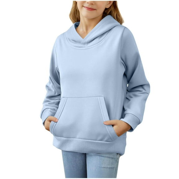 Jinhomg Sweatshirts for Girls Size 14-16 Long Sleeve Soft Solid Color Sweatshirt Boy Girl Hoodie Kids Cute Pullovers Tops Light Blue,11-12Years