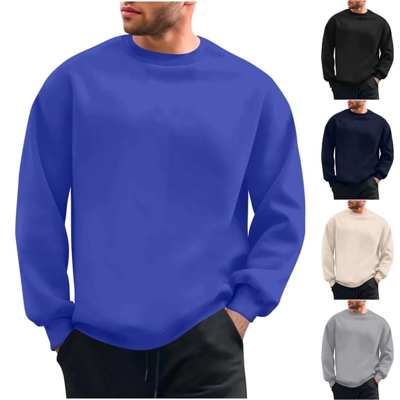 Jinhomg Sweatshirts for Men No Hood Solid Color Crewnck Casual Sweatshirt Loose Basic Long Sleeve Pullover Tops Navy,XXXL