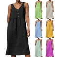 thumbnail image 1 of Jinhomg Tank Dresses for Women Casual Comfy Cotton Linen Beach Dress Lightweight Breathable Sleeveless Crew Neck Midi Dress Summer Vacation Dresses Summer Saving Green M, 1 of 7