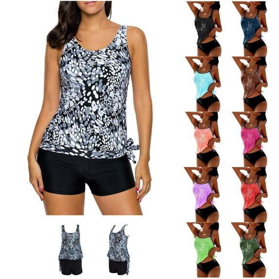 Jinhomg Tankini Swim Suits for Women Two Piece Ruched Drawstring Bathing Suit Tops with Bikini Bottoms Tummy Control Flowy Vacation Swimwear Blue M