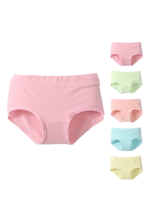 Teen Girls Cotton Underwear Briefs Solid Color Bikini Panties Soft Breathable Underpants Student Children's Comfortable Knickers Pink,6-8 Years