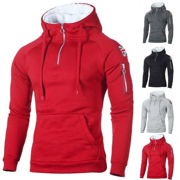 Jinhomg Thermal Hoodies for Men Soft Cozy Sherpa Fleece Lined Sweatshirt 2025 Trendy Solid Quarter Zip Athletic Pullovers with Multi Pockets Deal of The Day Clearance Black M