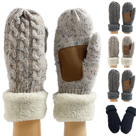 Jinhomg Thermal Mittens for Women Men Fall Winter Comfy Cable Knitted Mittens Thick WinResistant Fleece Lined Mittens Unisex Outdoor Gloves Black Free Size