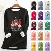 Jinhomg Thick Christmas Sweatshirt for Women Fall Winter Thermal Comfy Fleece Lined Loungewear Holiday Cute Gnome Print Crewneck Tunic Tops Prime Deals of The Day Black XXL