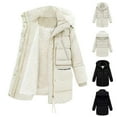 thumbnail image 1 of Jinhomg Thick Hooded Coat for Women Soft Cozy Fleece Lined Puffer Jacket Winter Plus Size Thermal Long Sleeve Double Closure Outerwear with Multi Pockets Sales Today Clearance White XL, 1 of 6