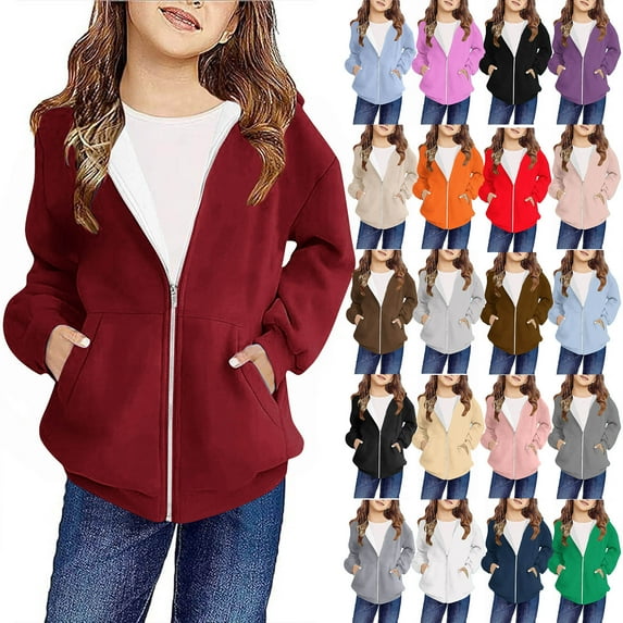 Jinhomg Thin Hooded Jacket for Kids Loose Fit Casual Solid Color Sweatshirts Little Girls Comfy Long Sleeve Zip Up Fall Winter Hoodies with Pockets Orange 10 Years