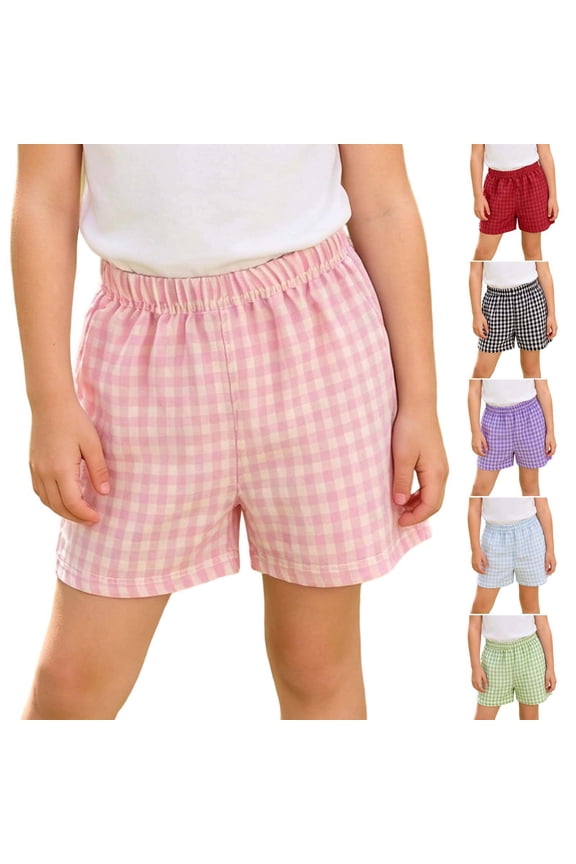 Toddle Girls Plaid Shorts Kids Gingham Boxer Shorts Elastic Waist Summer Cotton Short Pants Soft Loungewear Sleepwear 6M-7Y