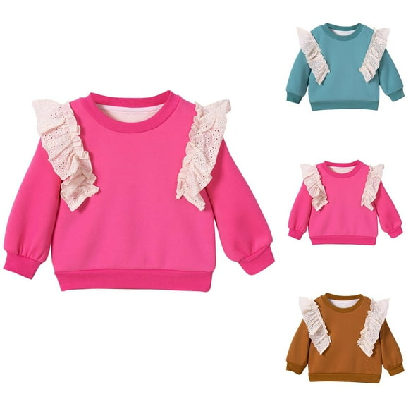 Jinhomg Toddler Baby Girl Ruffle Sweatshirt Trendy Casual Long Sleeve Crewneck Pullover Tops Kids Cute Clothes Hot Pink 5 Years