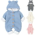 thumbnail image 1 of Jinhomg Toddler Baby Hooded Romper Fall Winter Warm Fleece Lined Knitted Jumpsuits Infant Boys Girls Cute Bear Ear Hooded Onesies Spring Saving Light Blue 6-12 Months, 1 of 6