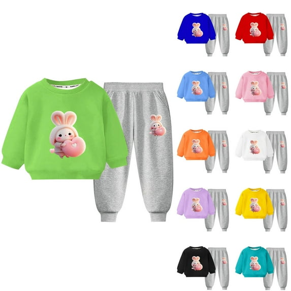 Jinhomg Toddler Baby Winter Outfits 2 Piece Boys Girls Casual Sweatsuit Lightweight Comfy Long Sleeve Crewneck Sweatshirt with Sweatpants Sales Today Clearance Purple 4 Years