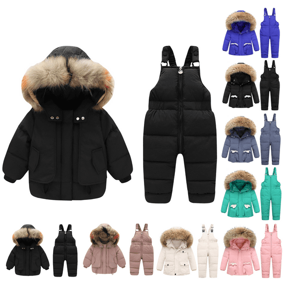 Jinhomg Toddler Baby Winter Snowsuit Boys Girls Hooded Puffer Jacket & Ski Bib Pants Set Water Resistant 2 Piece Snowsuit Set
