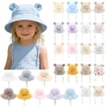 thumbnail image 1 of Jinhomg Toddler Bear Ear Bucket Hat Cute Cotton Breathable Baby Sun Hat with Chin Strap and UPF Protection Outdoor Summer Hats 1-3Y,Sky Blue, 1 of 7
