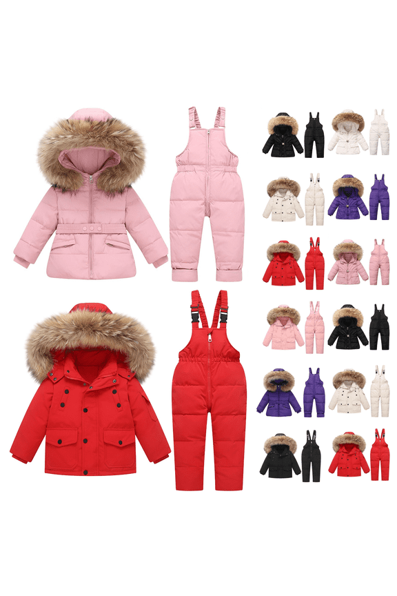 Toddler Boy Snowsuit Toddler Girl Winter Coat and Snow Bibs Pants Set Windproof Waterproof Hooded Ski Suit Kids 2 Piece Snow Set