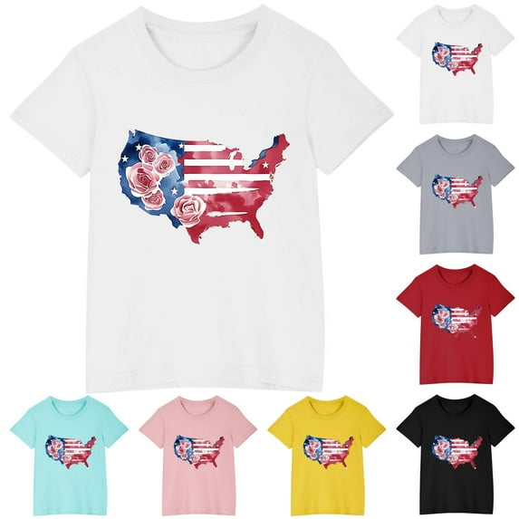 Jinhomg Toddler Boys Girls 4th of July T-shirts Kids American Flag Graphic Tees Soft Cotton Short Sleeve Crewneck Tee Tops Prime Big Deal Days Black 7 Years