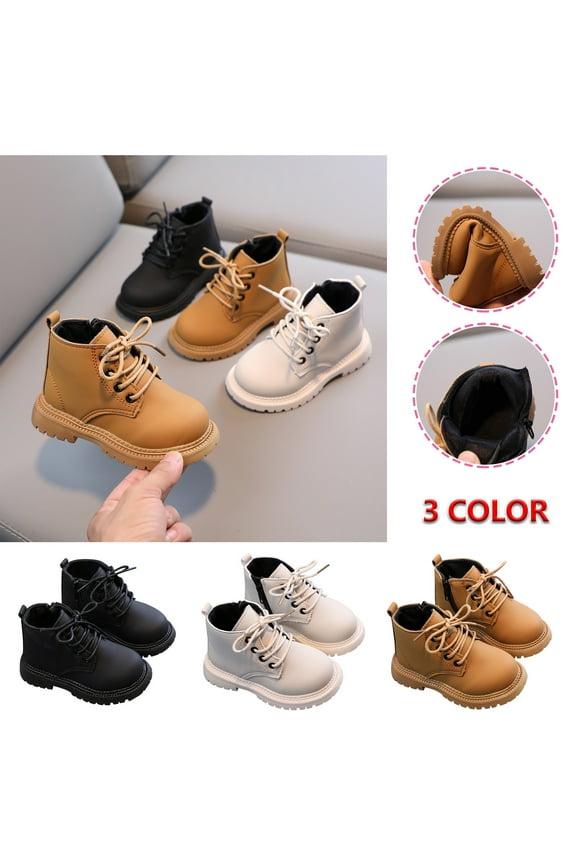 Toddler Boys Girls Boots Unisex Lace Up Non-Slip Outdoor Boots Kids Mid Top Loafer Hiking Flats Daily Walking Shoes Beige 18-24 Months