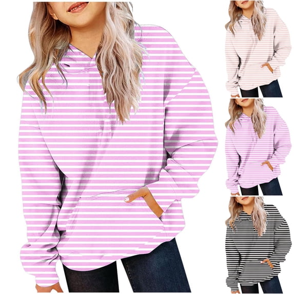 Jinhomg Toddler Boys Girls Long Sleeve Tops Fashion Striped Print Hoodies Kids Loose Fit Sweatshirt with Kangaroo Pocket Spring Saving Pink 4 Years