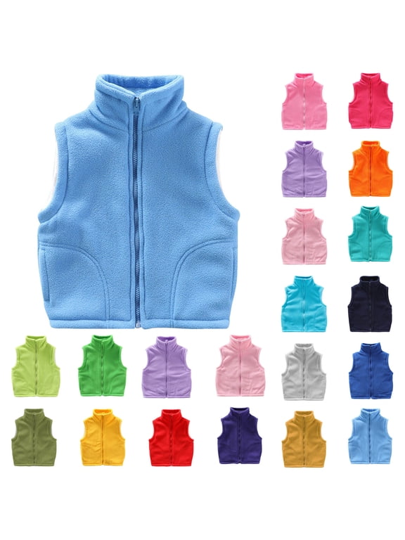 Toddler Boys Girls Polar fleece Vest Kids Stand Collar Sleeveless Zipper Jacket Lightweight Sherpa Fleece Waistcoat Outerwear