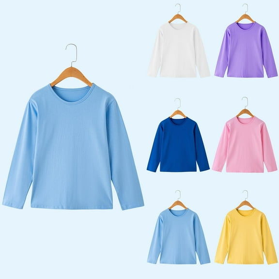 Jinhomg Toddler Boys Girls Solid T-shirts Soft Cotton Tees Kids Long Sleeve Crewneck Tee Tops Dark Blue 10 Years