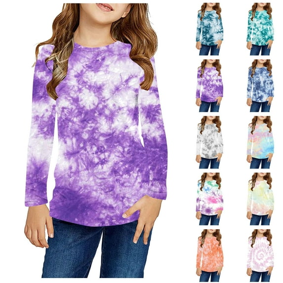 Jinhomg Toddler Clothes For Little Girls Cotton Crew Neck Tie Dye Tops Kids Casual Long Sleeve Tshirt Spring Autumn Loose Pullover Top Multicolor 7 Years