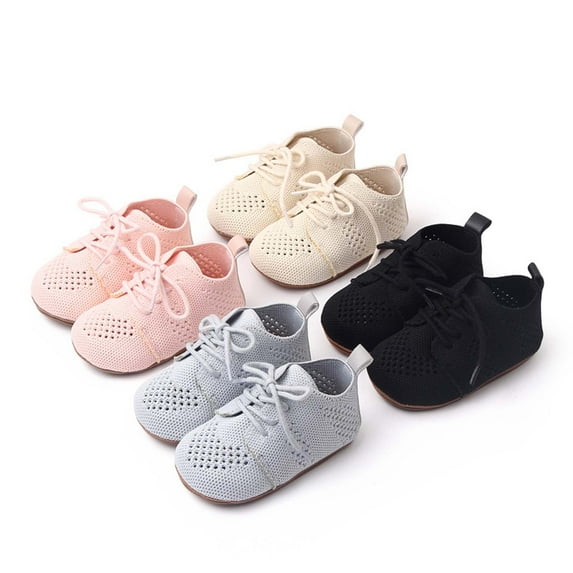 Jinhomg Toddler First Walking Shoes Breathable Mesh Soft Soles Sneakers Boys Girls Lightweight Slip On Crib Shoes Beige 3-5 Months