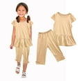 thumbnail image 1 of Jinhomg Toddler Girls 2 Piece Outfits 1/4 Sleeve Ruffle Tops Bow Tie Short Pants Set Kids Fall Lightweight Suits Sales Today Clearance Khaki 100, 1 of 9