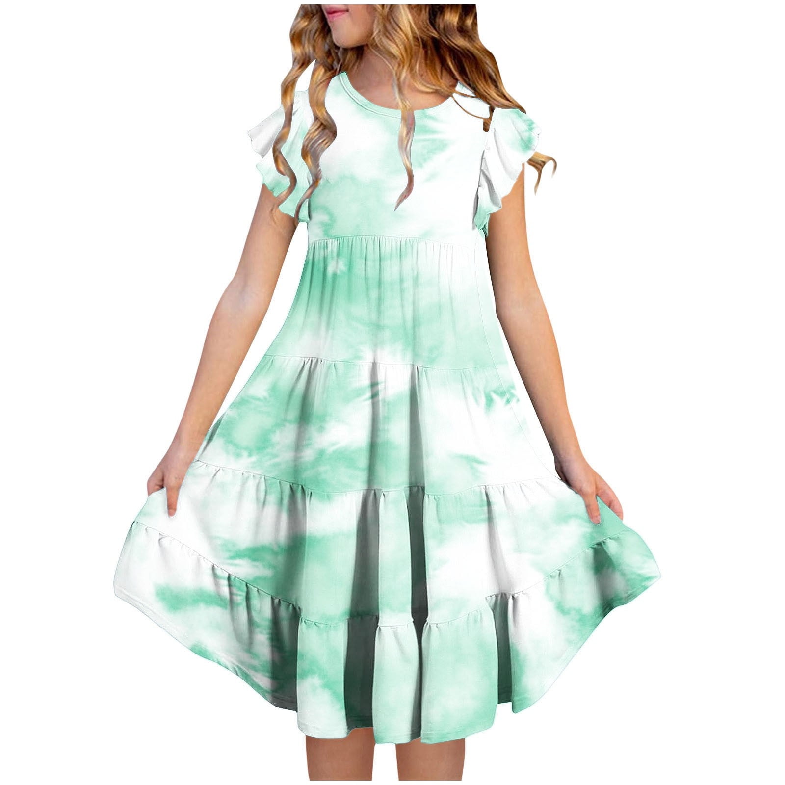 KIDS ROUND NECK TIERED DRESS 12-14 MEET ME IN THE GARDEN