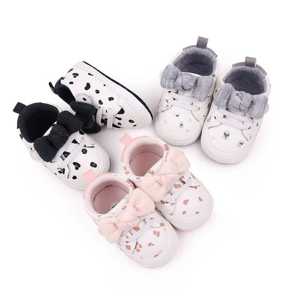 Jinhomg Toddler Girls Cute Shoes Baby Kids Bowknot Velcro Sneakers Lightweight Comfy Soft Soles Slip On Crib Shoes Gray 3-5 Months