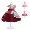 thumbnail image 1 of Jinhomg Toddler Girls Elegant Dresses Vintage Floral Mesh Patchwork Midi Dress Dressy Casual Sleeveless Layered Dresses with Bow Tie Red 6Y, 1 of 8