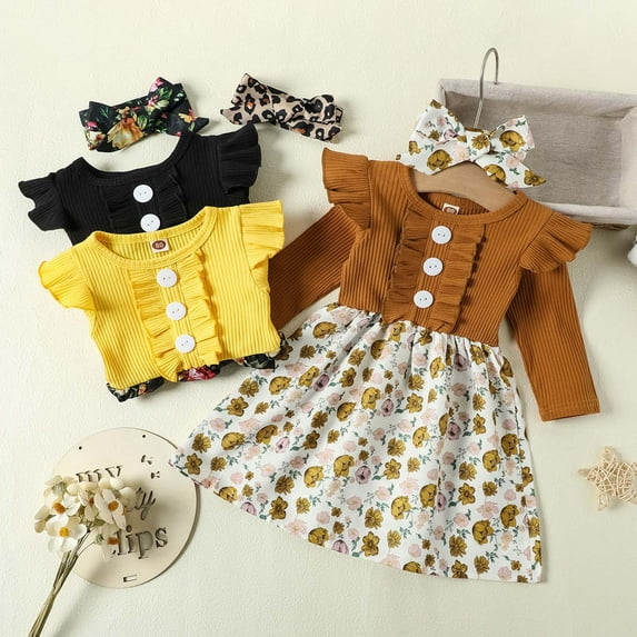 Jinhomg Toddler Girls Fall Outfits Trendy Patchwork Leopard Print Midi Dresses and Headband Set Kids Comfy 2 Piece Clothing Suit Brown 3-4 Years
