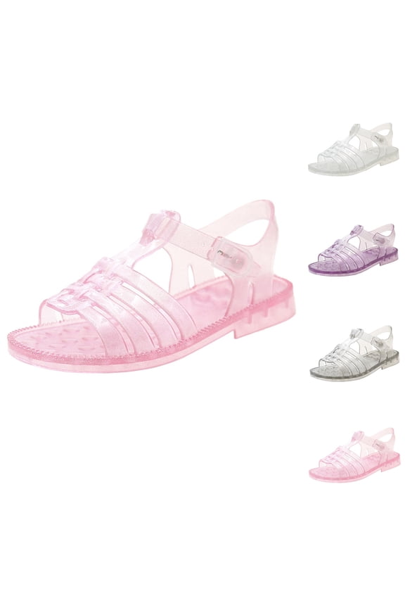 Toddler Girls Jelly Sandals T-Strap Summer Soft Closed Toe Sandals Slingback Little Kids Retro Clear Low Heels Shoes for 1-9Y